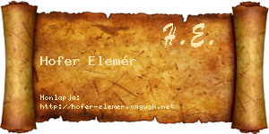 Hofer Elemér névjegykártya